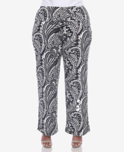 Белые широкие брюки палаццо с принтом Plus Size
