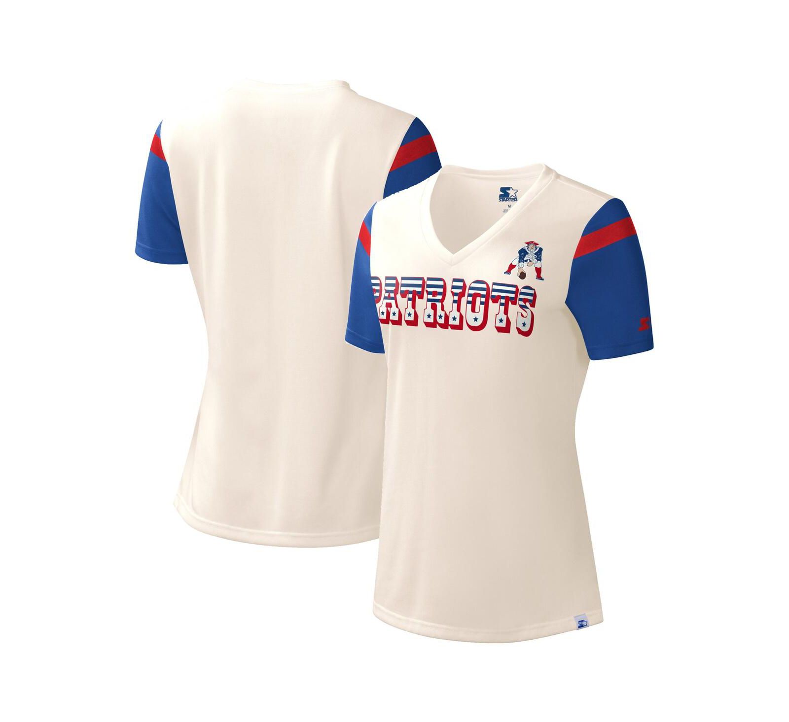 Women's Starter White New England Patriots Kick Start V-Neck T-shirt