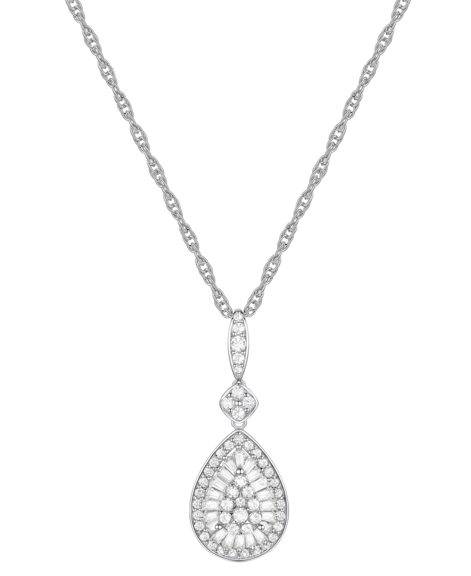 Diamond Round & Baguette Teardrop Cluster 18" Pendant Necklace (1/2 ct. t.w.)
