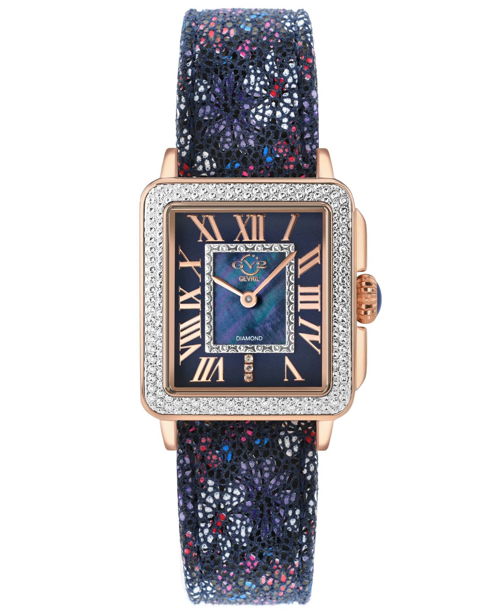 GV2 by Gevril Women's Padova Floral Swiss Quartz Flowers Italian Leather Strap Diamond Watch