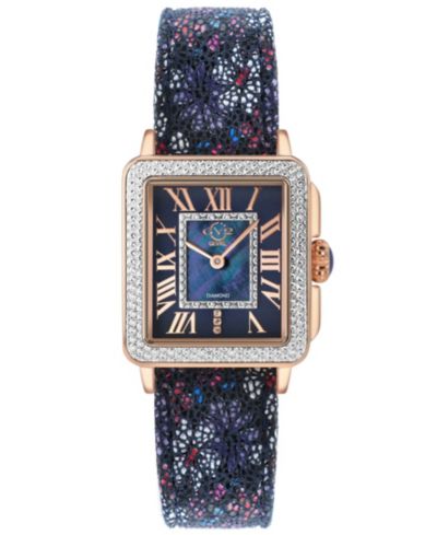 GV2 by Gevril Women's Padova Floral Swiss Quartz Flowers Italian Leather Strap Diamond Watch