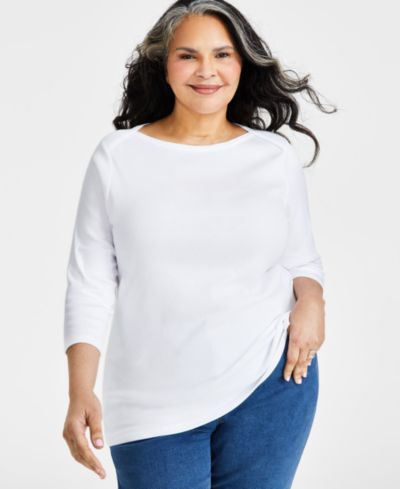 Style & Co Plus Size 3/4 Sleeve Boat-Neck Top, Macy's Exclusive