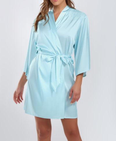 iCollection Women's Olivia Satin Robe with Eyelash Lace Trim