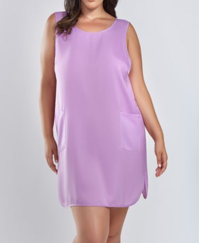 Женская атласная ночная сорочка iCollection Plus Size Peyton без рукавов с карманами