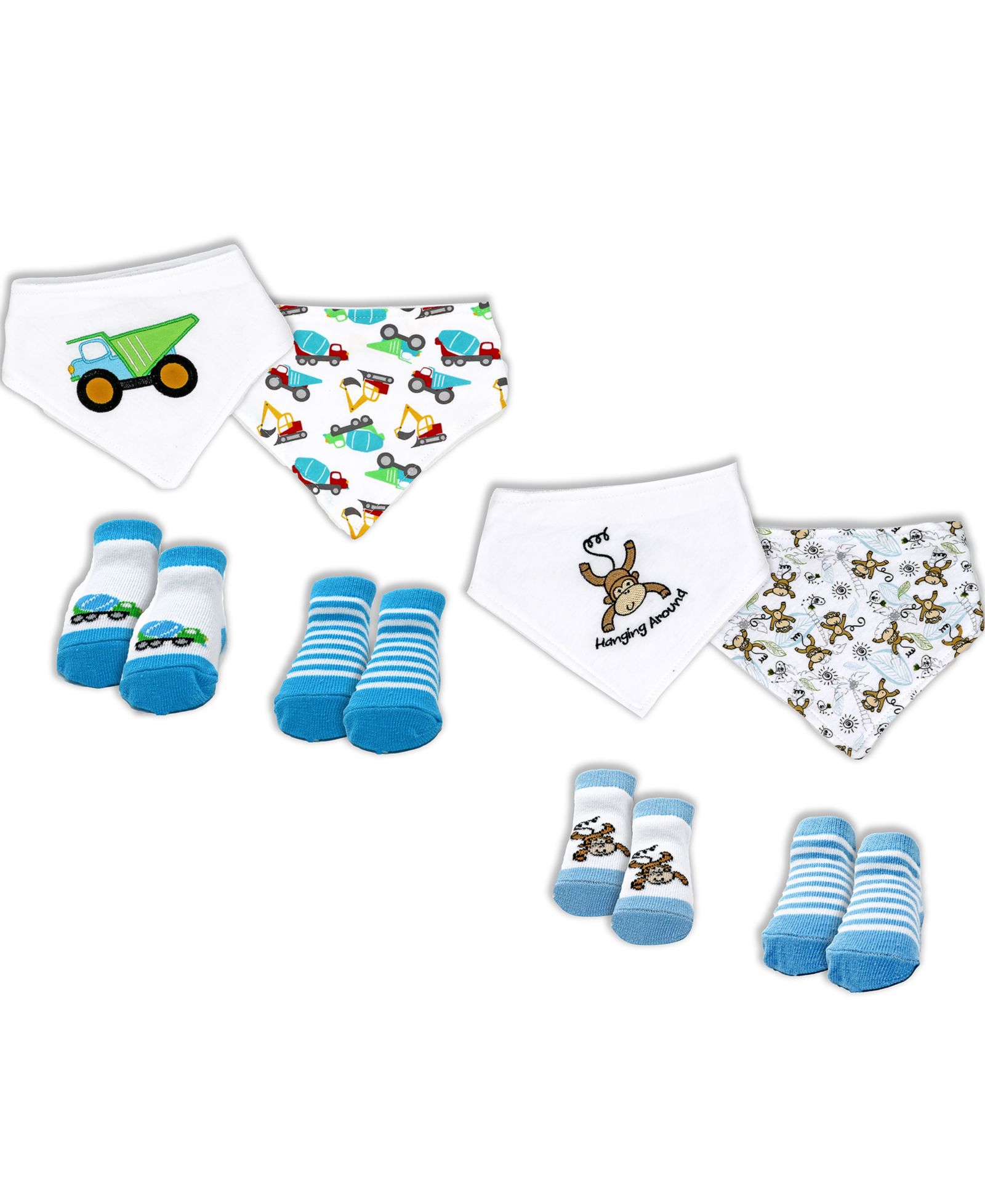 Baby Mode Baby Boys Closure Bibs and Socks, 8 Piece Set