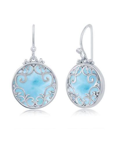Sterling Silver Round Larimar Filigree Designed Earrings