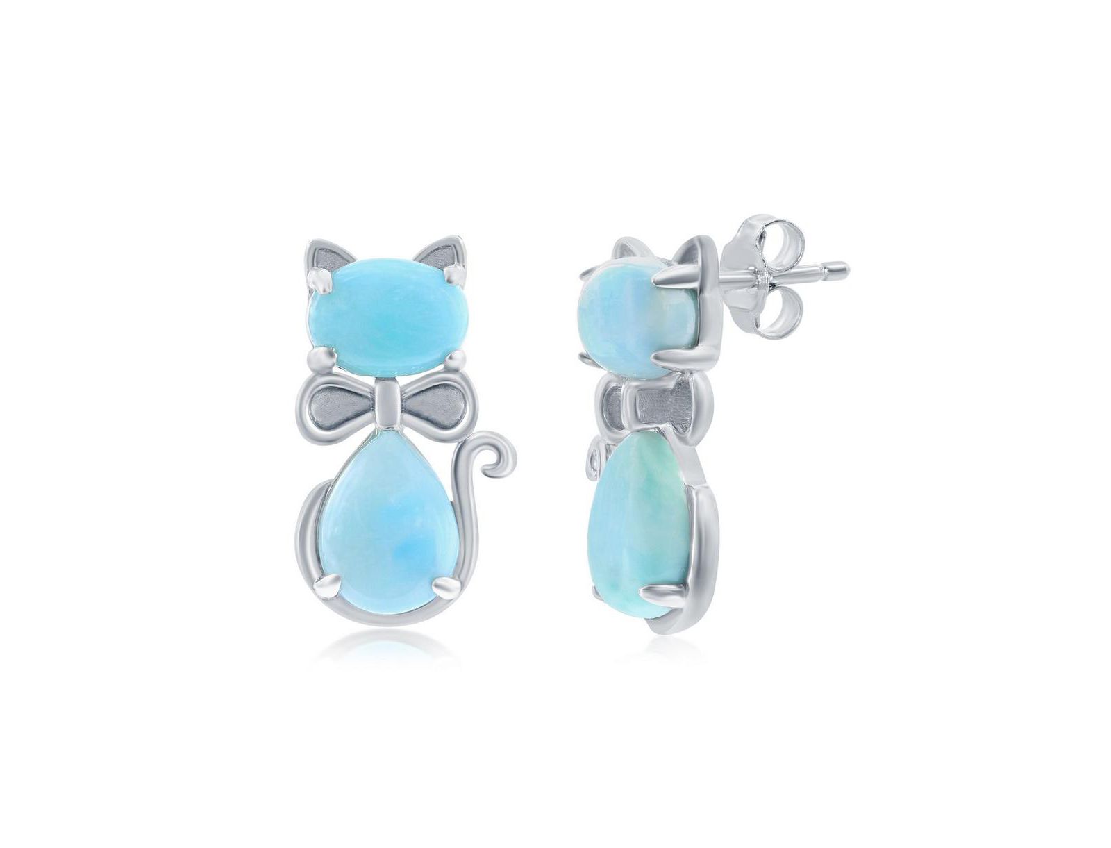Sterling Silver Larimar Cat Stud Earrings