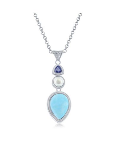 Caribbean Treasures ожерелье Sterling Silver Pearshaped Larimar с Tanzanite CZ