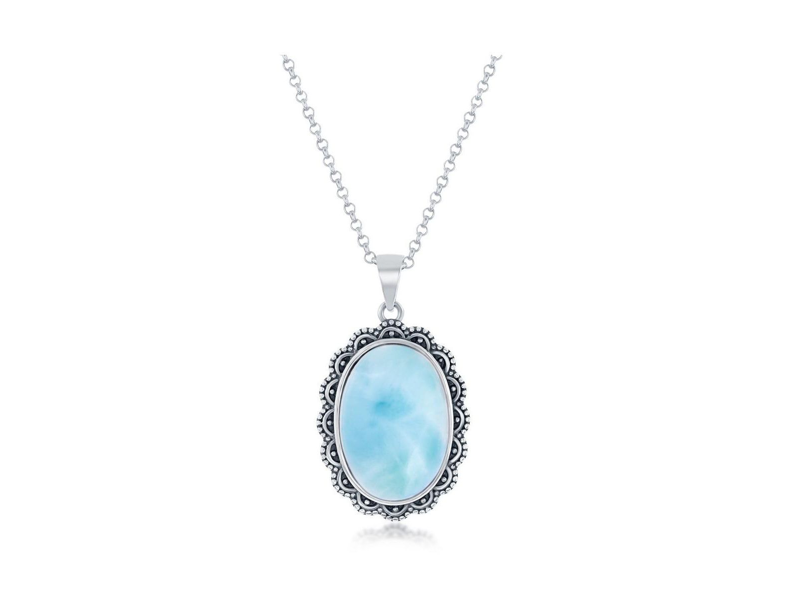 Ожерелье Caribbean Treasures Sterling Silver Oval Larimar Filigree Design Oxidized Necklace