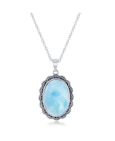 Ожерелье Caribbean Treasures Sterling Silver Oval Larimar Filigree Design Oxidized Necklace