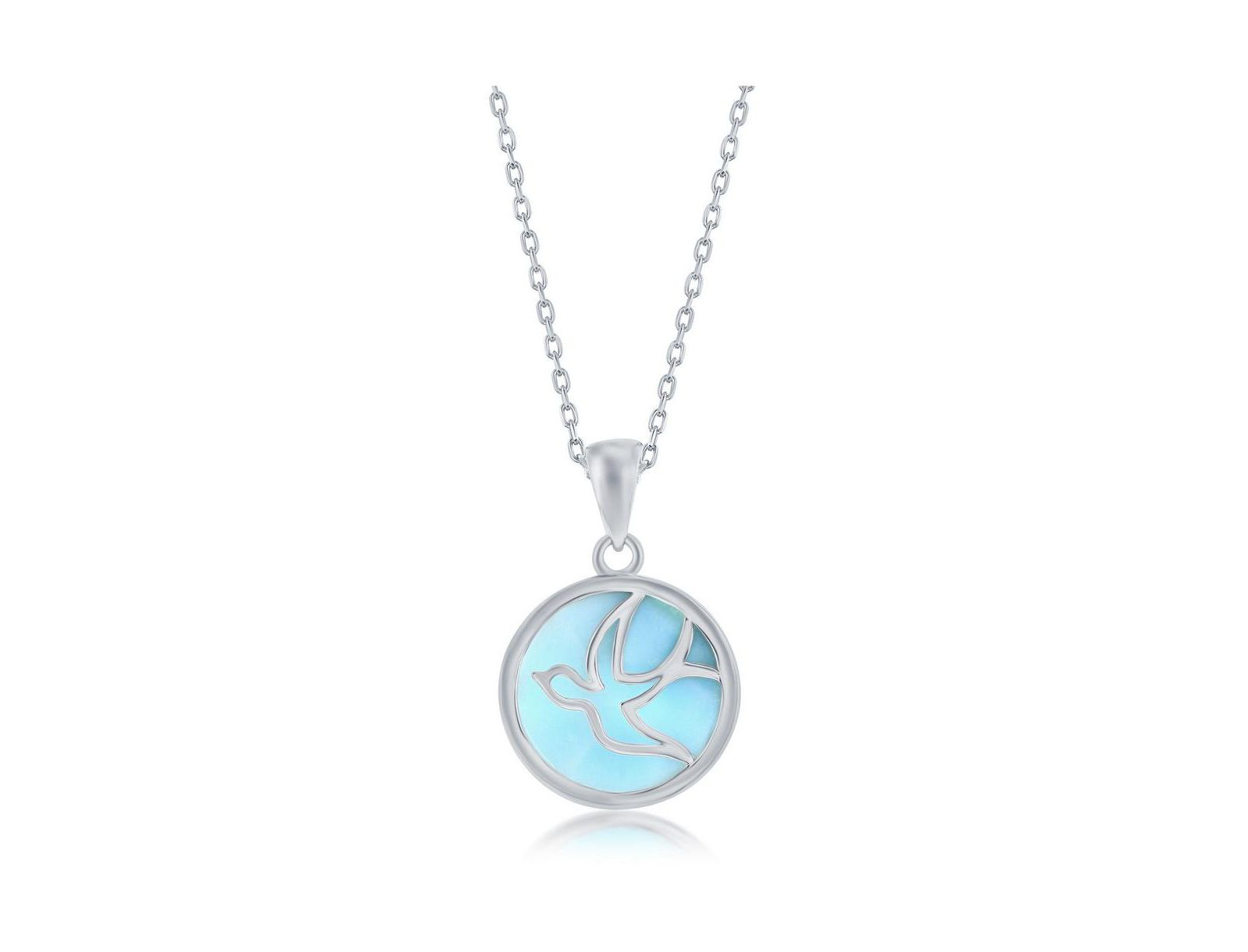 Sterling Silver Flying Dove Round Larimar Necklace