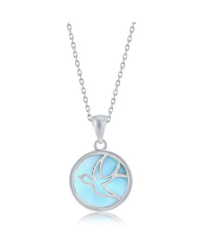 Sterling Silver Flying Dove Round Larimar Necklace