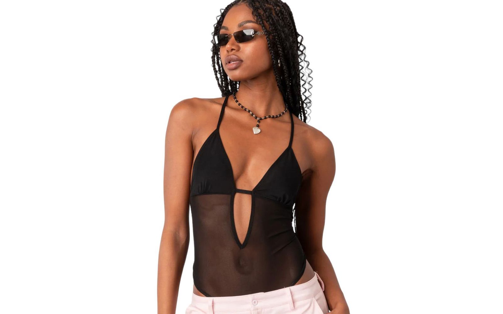 Женский боди Edikted Alva Open Back Sheer Mesh