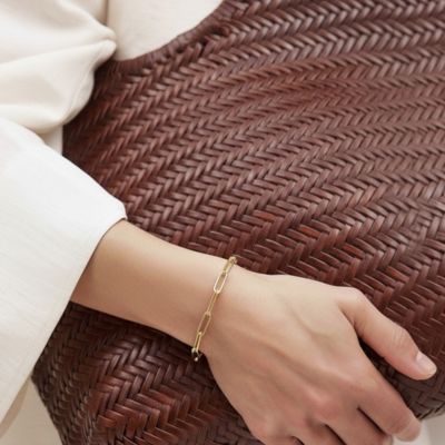 18K Gold Plated Paper Clip Anne Bracelet 8" For Women and Girls