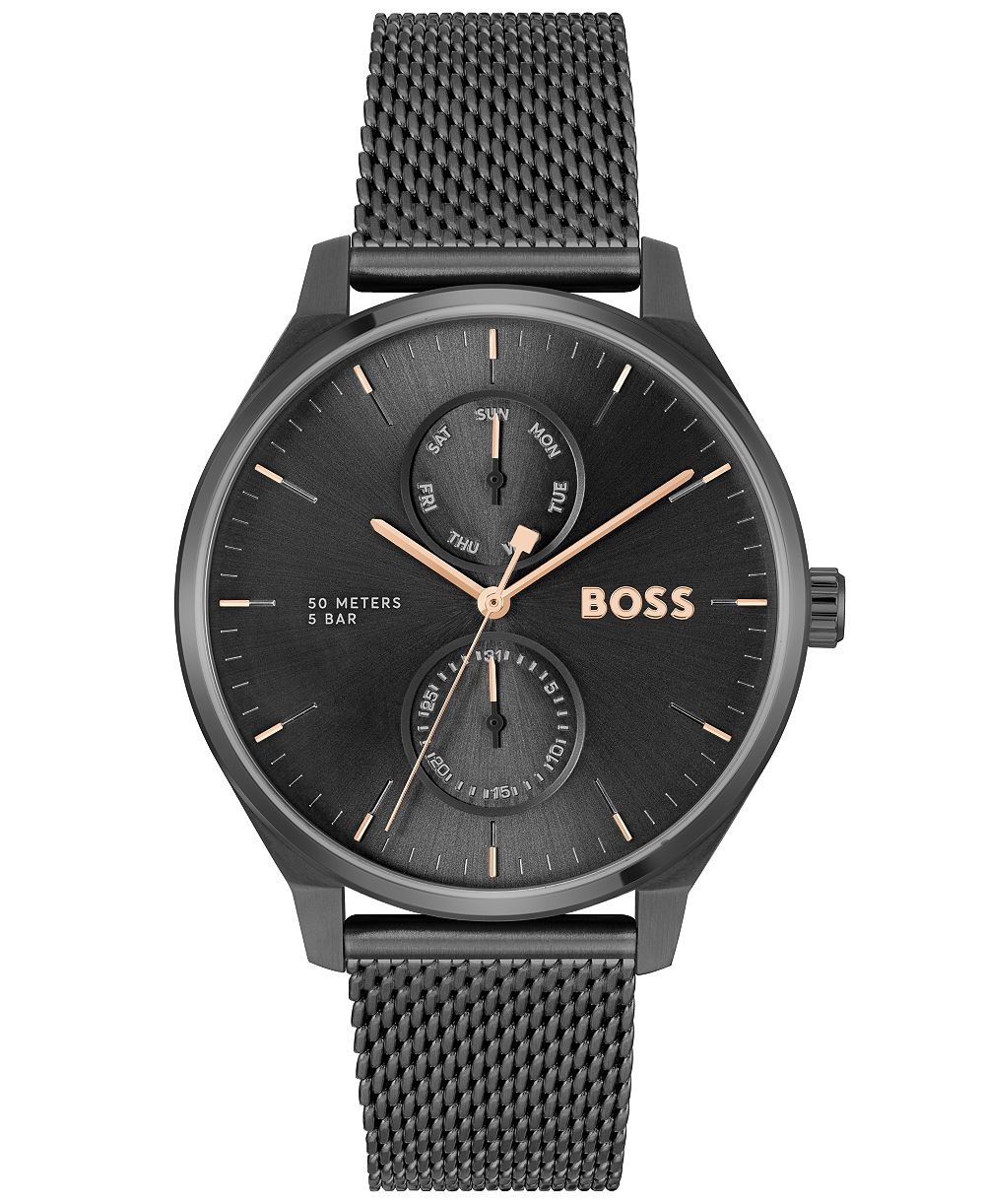 HUGO BOSS Men's Tyler Quartz Multifunction Ionic Plated Black Steel Watch 43mm