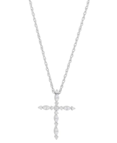 Подвеска Diamond Cross Pendant Necklace (1/10 ct. t.w.) in Sterling Silver, 16" + 2" extender