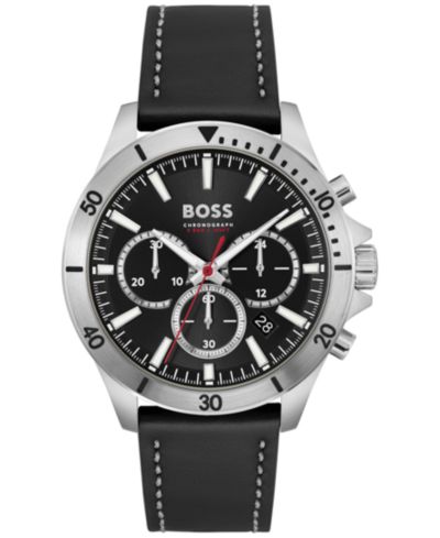 Мужские часы HUGO BOSS Chronograph Troper Black Leather Strap 45mm
