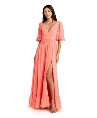 Вечернее платье Mac Duggal Women's Ieena Faux Wrap Ruffle Trim A Line Gown