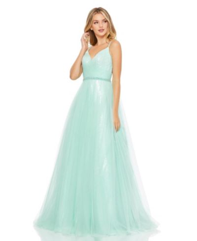 Mac Duggal Женское вечернее платье Ball Gown с сетчатой спиной и V-образным вырезом