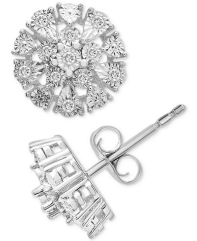 Серьги-гвоздики Diamond Flower Burst (1/10 ct. t.w.) из стерлингового серебра