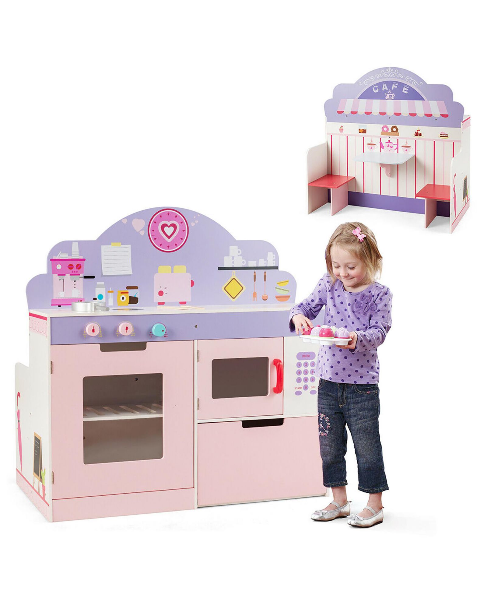 Детская игровая кухня Costway 2 in 1 Cafe Restaurant Wooden