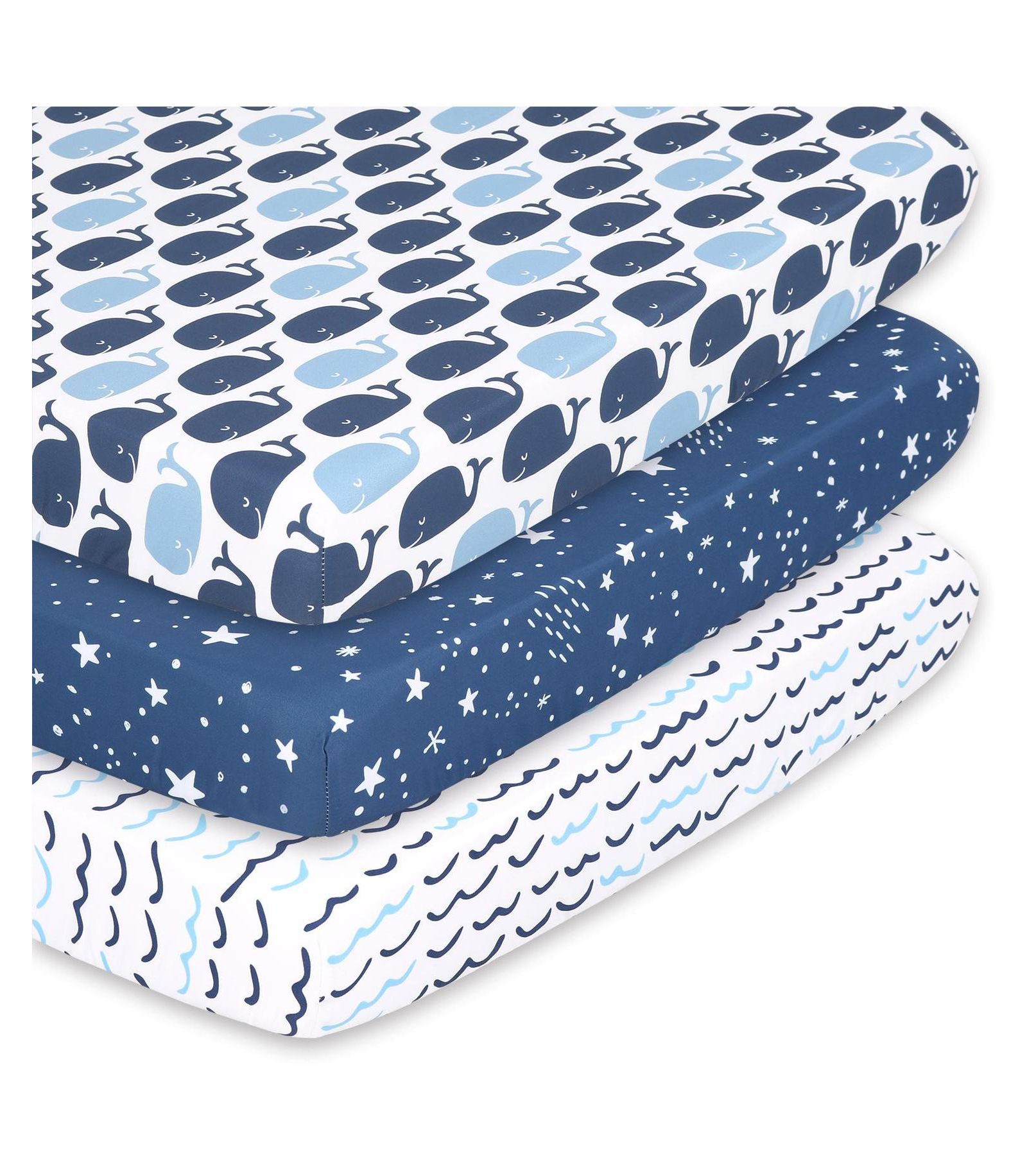 Набор простыней The Peanutshell Pack n Play, Mini Crib, Portable Crib или Fitted Playard для мальчиков, 3 шт, Navy, White и Blue Nautical Print