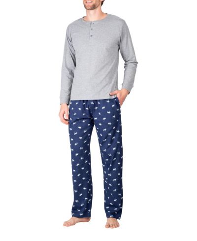 Sleep Hero Мужской трикотажный комплект пижамы Henley Neck