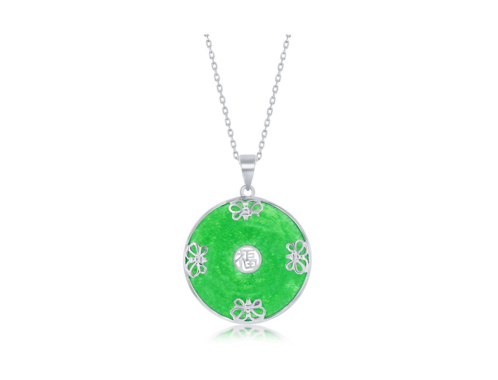 Подвеска Caribbean Treasures Sterling Silver Round w/Small Butterfly 'Good Luck' Jade