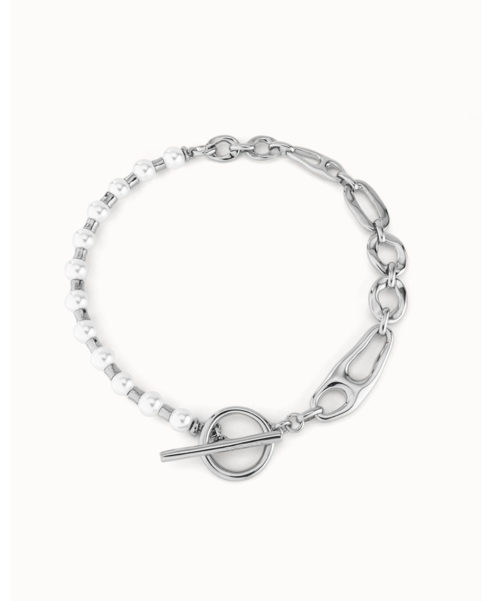 UNOde50 Sterling Silver Metal Alloy and Cultivated Pearl Links Necklace