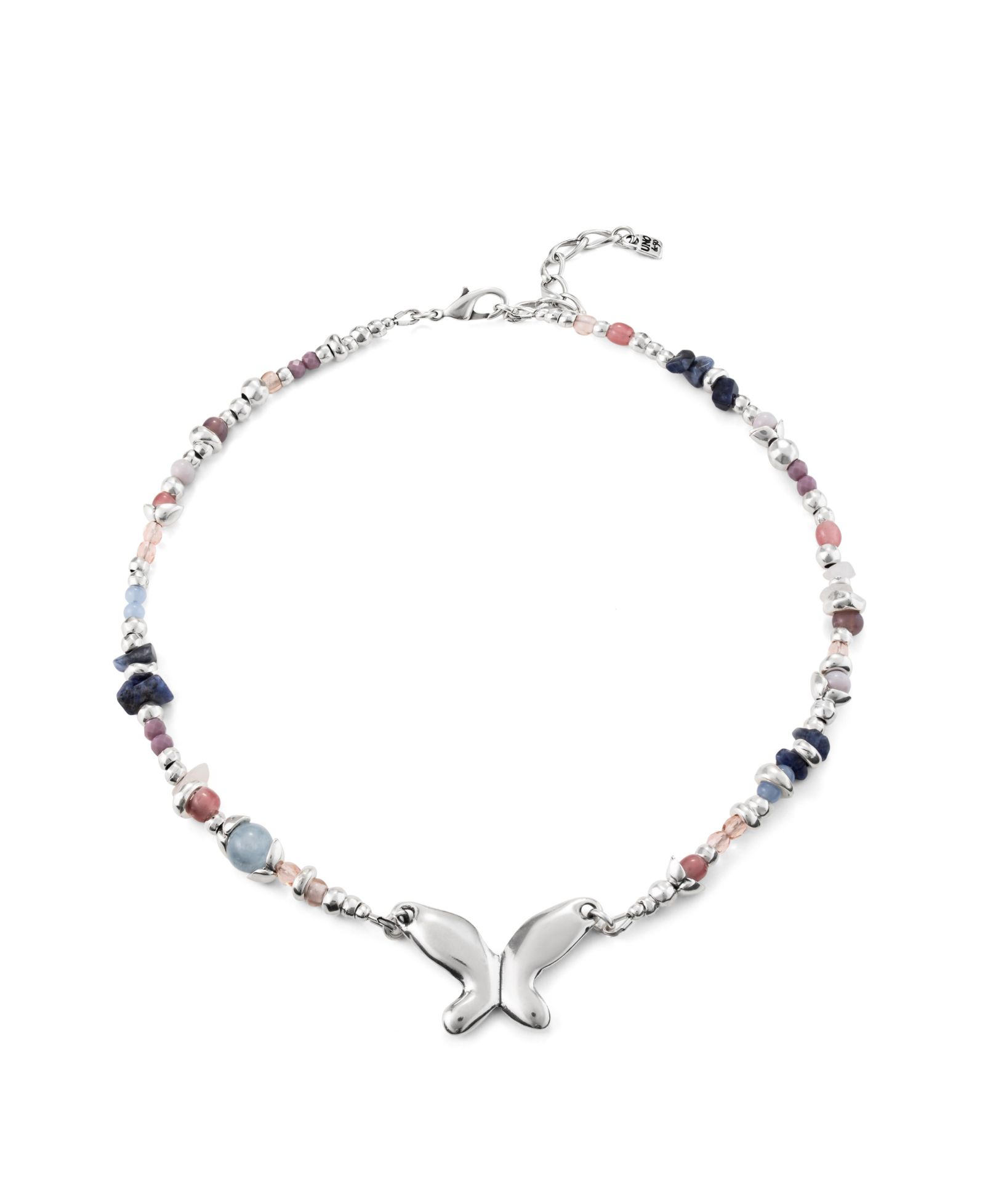 UNOde50 Sterling Silver Metal Alloy Beads Necklace with Central Butterfly