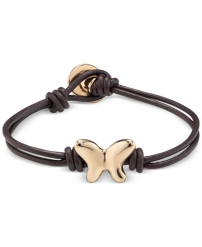 Браслет UNOde50 18k Gold Plated Metal Two Leather Straps