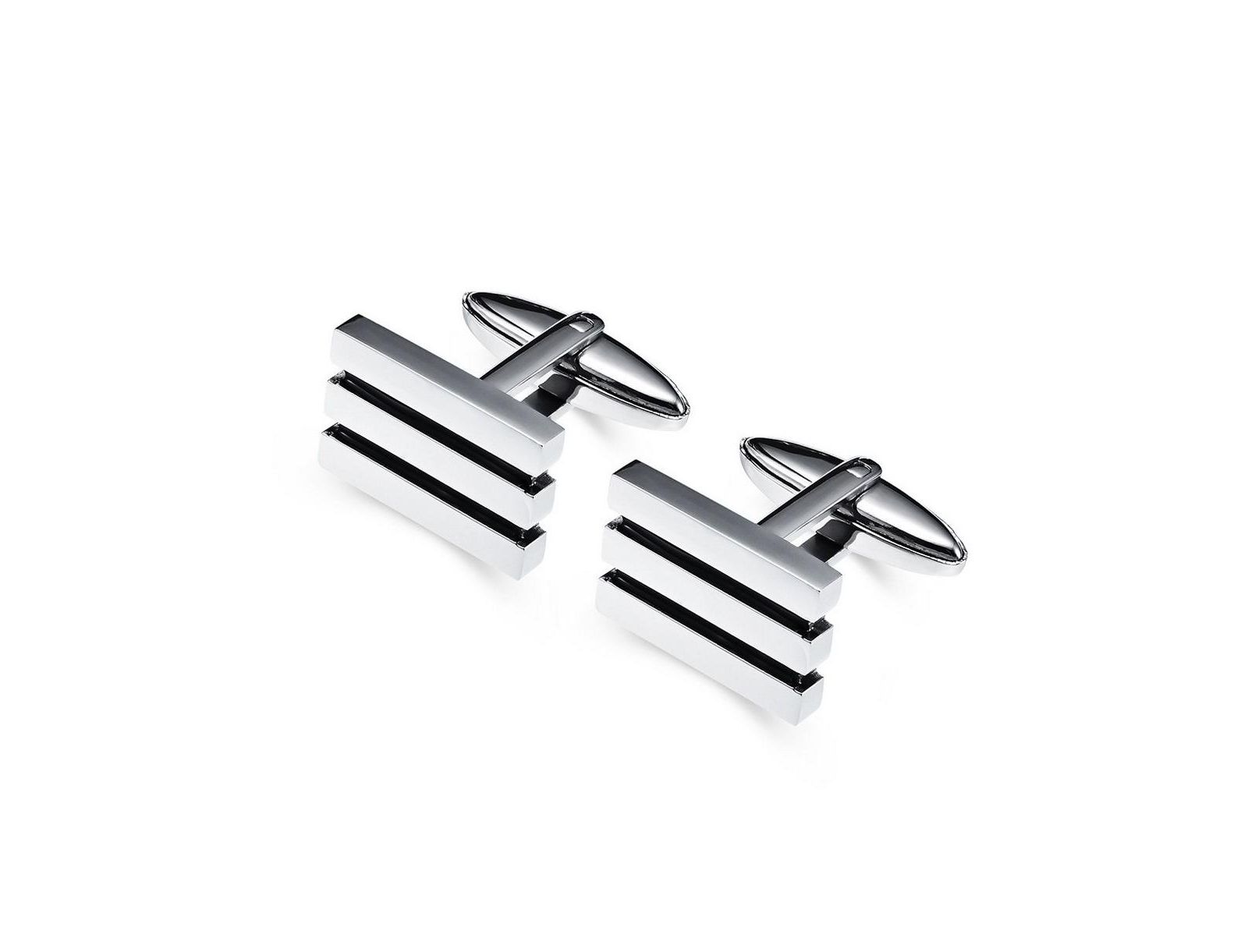 Stainless Steel Silver & Black Plated Lined Cuff Links