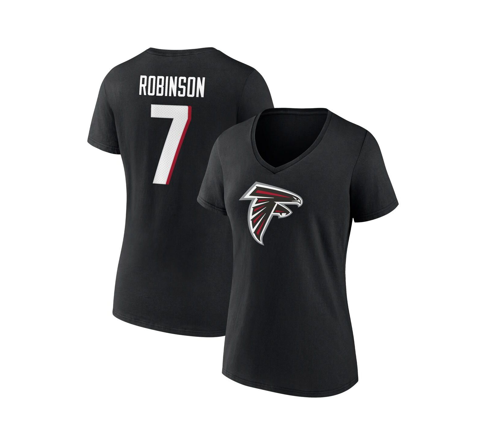 Женская футболка Fanatics Bijan Robinson Black Atlanta Falcons Icon Name and Number V-Neck T-shirt