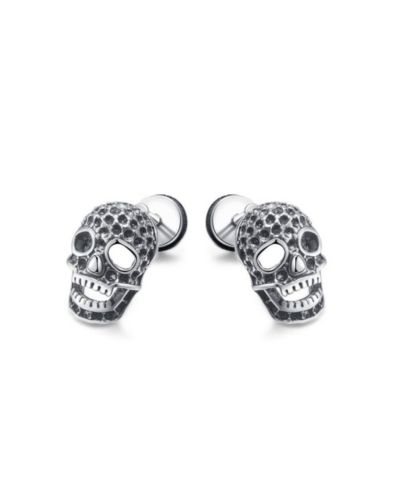 Stainless Steel Oxidized Skull Stud Earrings