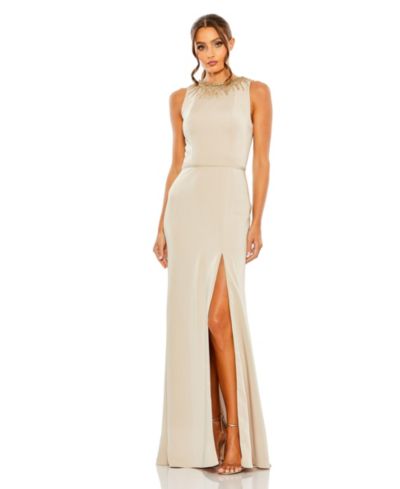 Женское вечернее платье Mac Duggal Embellished High-Neck Sleeveless Column Gown