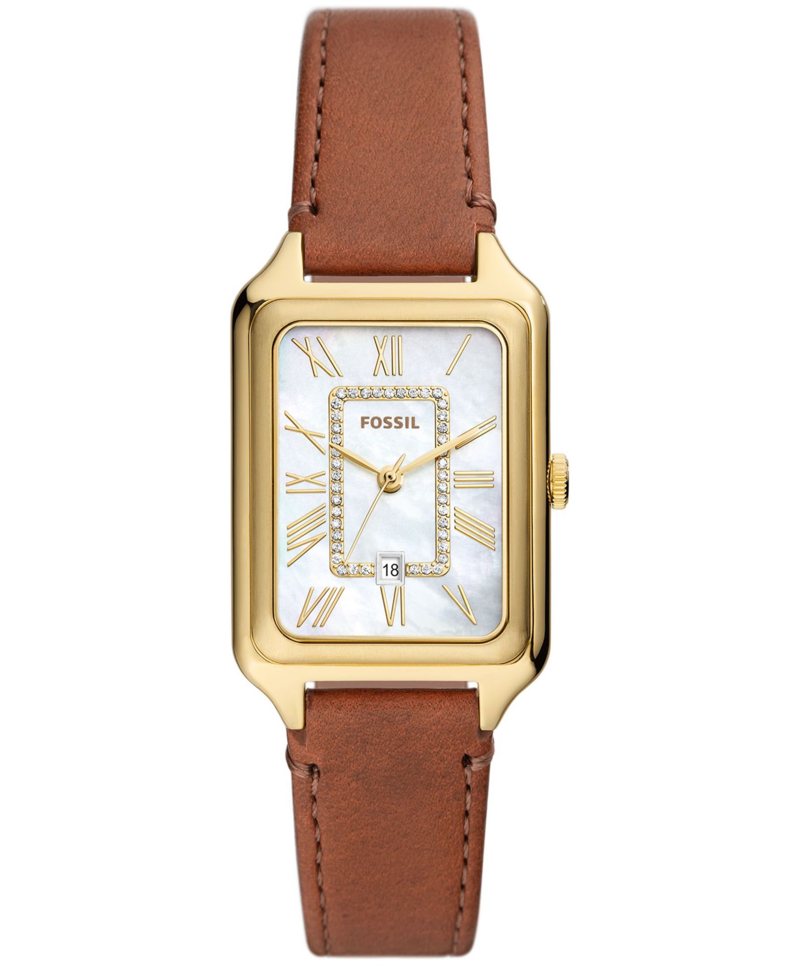 Fossil Women's Raquel Three-Hand Date Medium Brown Genuine Leather Watch, 26mm