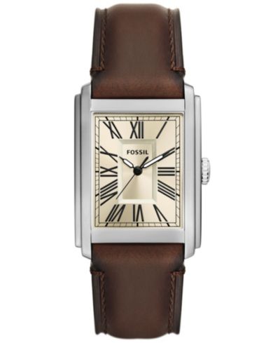 Мужские кожаные часы Fossil Carraway Three-Hand Brown Leather Watch, 30mm
