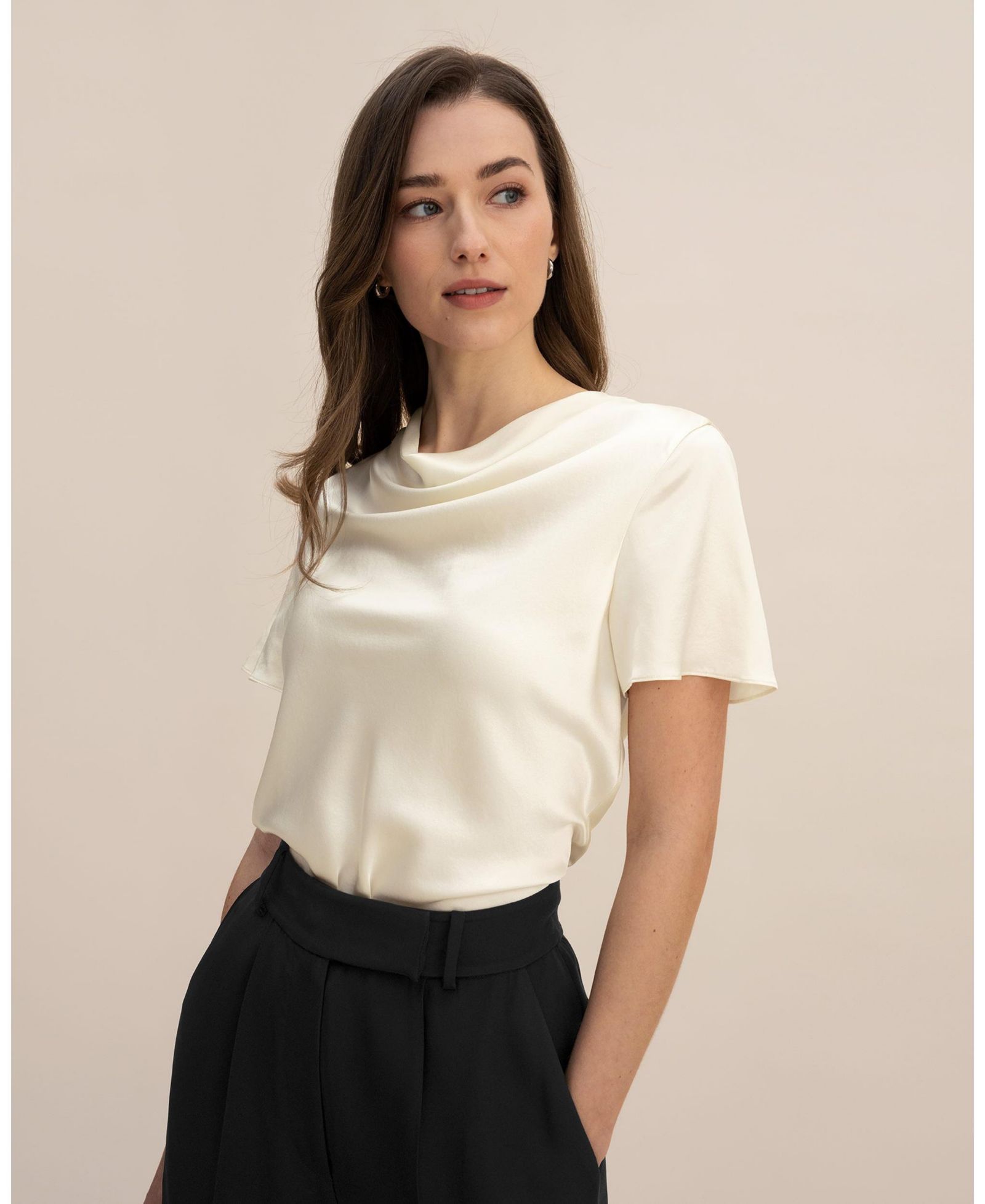 LILYSILK Women's Cowl Neck Short Sleeves Silk T-Shirt
