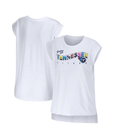 Women's WEAR by Erin Andrews White Tennessee Titans Greetings From Muscle T-shirt