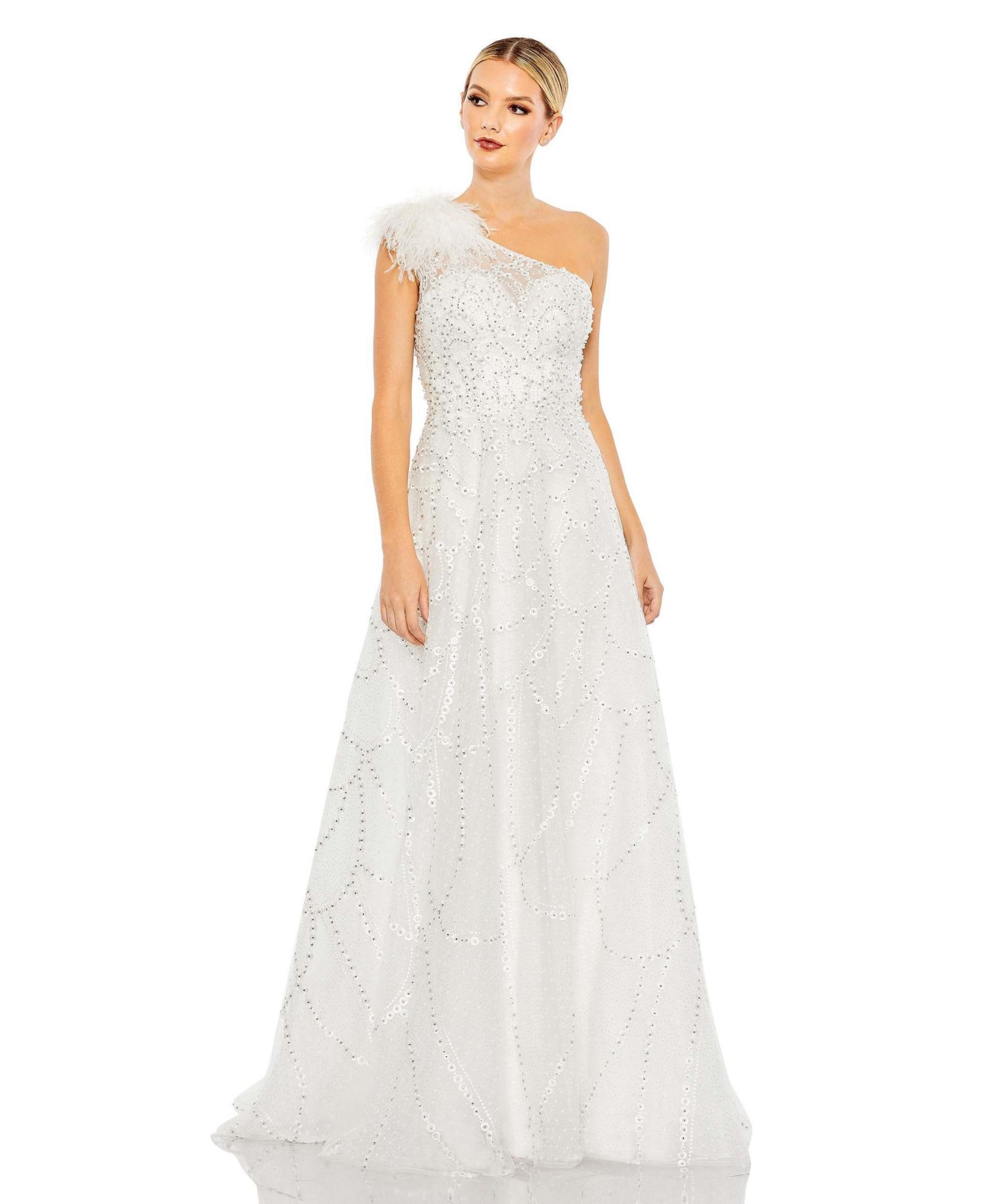 Женское вечернее платье Mac Duggal Embellished One Shoulder A Line Gown