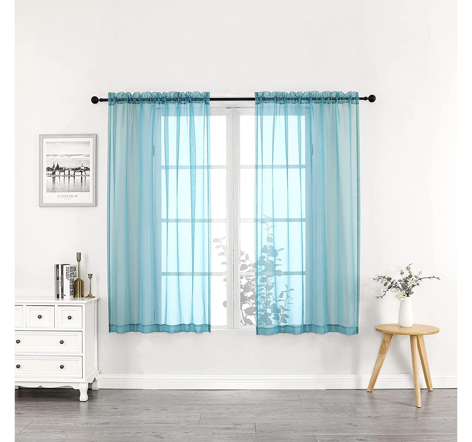 Goodgram Basics Turquoise Blue 2 Piece Rod Pocket Translucent Sheer Voile Window Curtain Panels For Small Windows - 45 In. Long