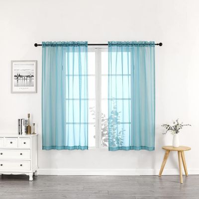 Goodgram Basics Turquoise Blue 2 Piece Rod Pocket Translucent Sheer Voile Window Curtain Panels For Small Windows - 45 In. Long