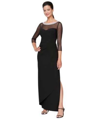 Alex Evenings Женское Embellished-Neck Side-Ruched Illusion Dress