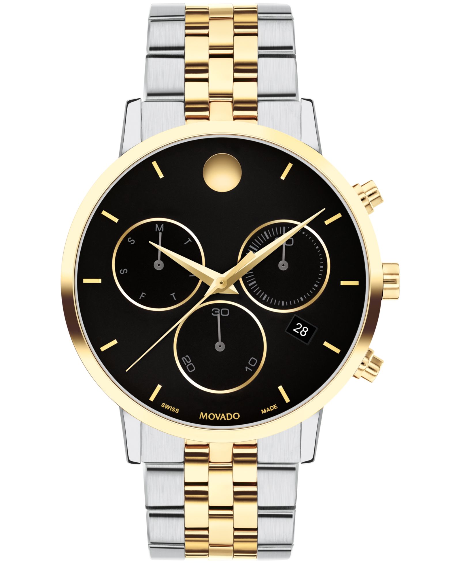 Movado Men's Museum Classic Swiss Quartz Chrono Two Tone Stainless Steel and Light Yellow PVD Watch 42mm