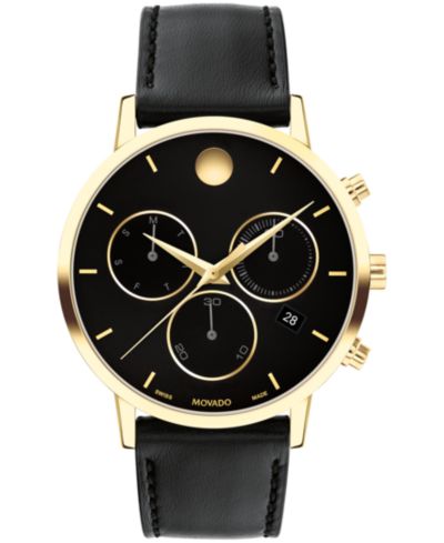 Часы Movado Museum Classic, швейцарский кварцевый механизм, хронограф, черная кожа, 42mm, Мужские