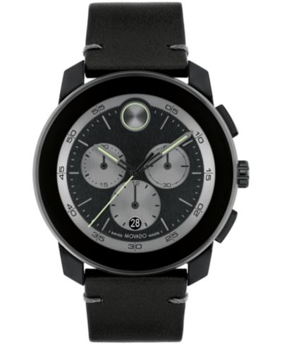 Мужские часы Movado Bold TR90 Swiss Quartz Chronograph Black Leather Watch 44mm
