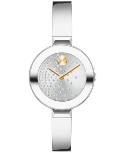 Женские часы Movado Bold Bangles Swiss Quartz Silver-Tone Stainless Steel 28mm