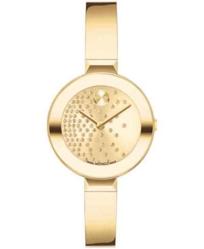 Женские часы Movado Bold Bangles Swiss Quartz Ionic Plated Light Gold-Tone 2 Steel 28mm