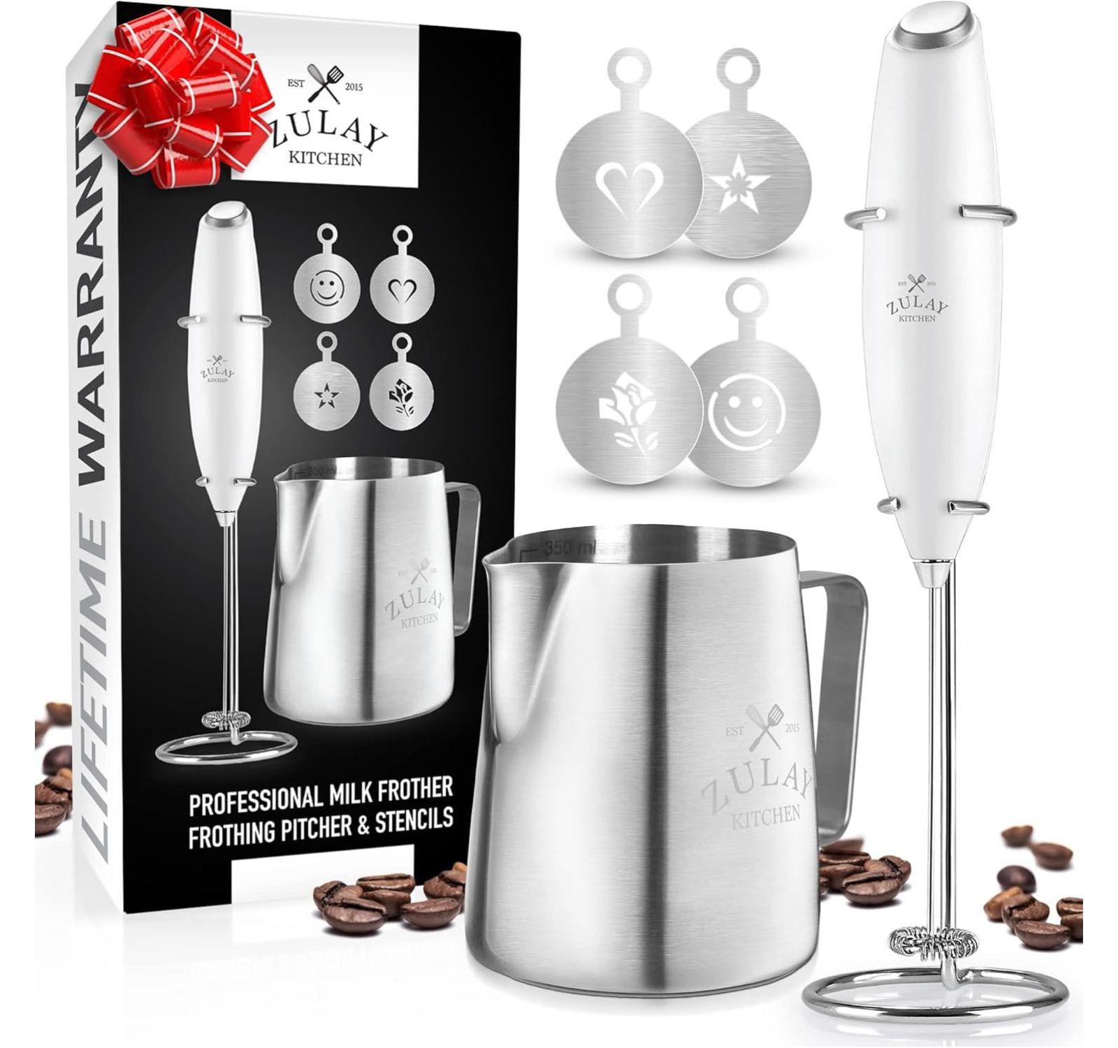 Zulay Kitchen Milk Frother Complete Set Coffee Gift, Handheld Foam Maker for Lattes