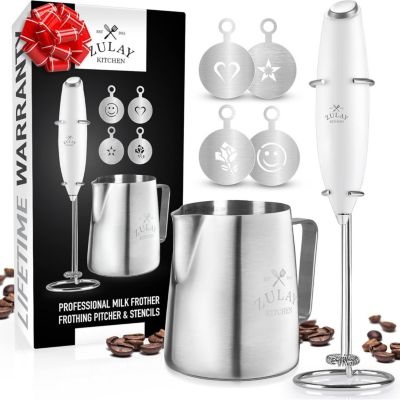 Zulay Kitchen Milk Frother Complete Set Coffee Gift, Handheld Foam Maker for Lattes